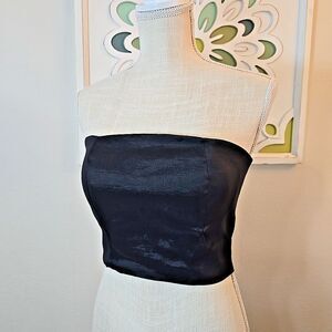 Cruella Padded Satin Bustier Top Shiny Black Size 10 Hand Made in Mexico Zip Up